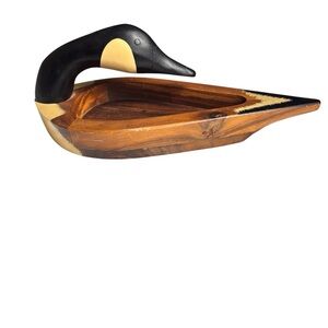 MCM handmade wooden duck head catch all dish or decorative object farmhouse